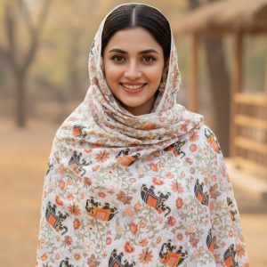 Ladies viscose digital shawl -white color printed - Image 1